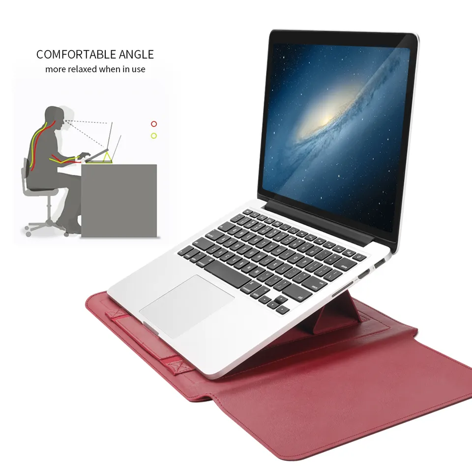 Wholesale PU Leather Sleeve Case For Laptop Leather Stand Cover Portable Notebook Protector Bag