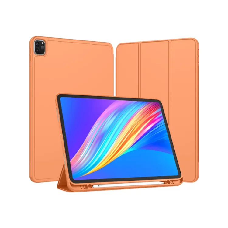 Tainuo Wholesale Custom Business Pencil Holder Tri-fold PU Leather Smart Stand Cover Tablet Case for iPad Pro 11 12.9