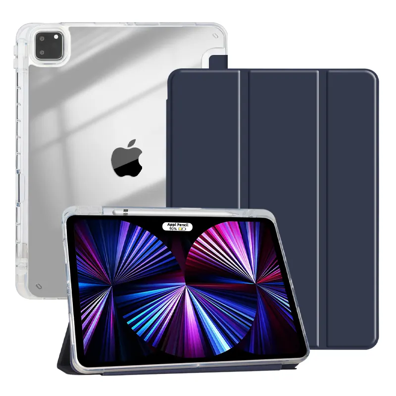 Tainuo 360 Full Cover Case Shockproof Flip Kickstand Leather Case For Ipad Pro 12.9 360 Case 2021 Hard Crystal Clear Back Shell